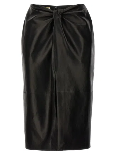 SAINT LAURENT BLACK RUCHED DETAIL LEATHER SKIRT