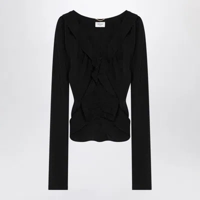 SAINT LAURENT SAINT LAURENT  BLACK RUFFLED BLOUSE IN SILK