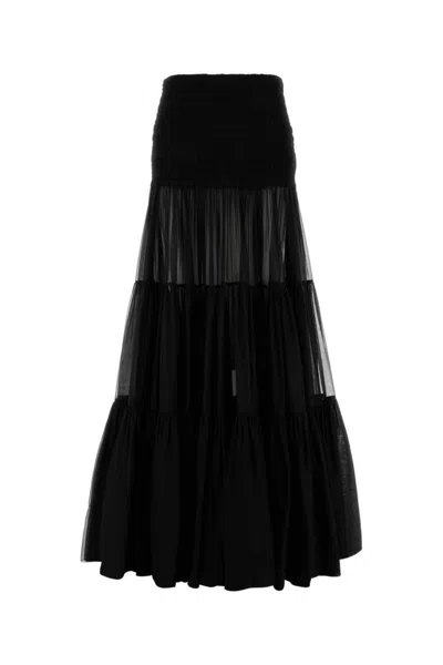 Saint Laurent Flounced Skirt In Silk Crepe Muslin Clothing In Black