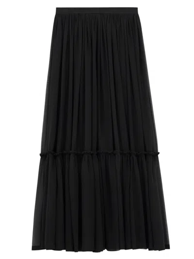SAINT LAURENT BLACK RUFFLED SKIRT IN SILK
