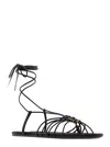 Saint Laurent Black Sandals With Cassandre Logo And Laces Around The Ankle In Leather Woman In Multicolor