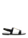 Saint Laurent Black Sandals With Metal Cassandre On The Front And Adjustable Strap In Leather Woman In Multicolor