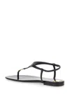 Saint Laurent Black Cassandra Flat Sandals In Crocodile-embossed Leather With Gold-tone Monogram