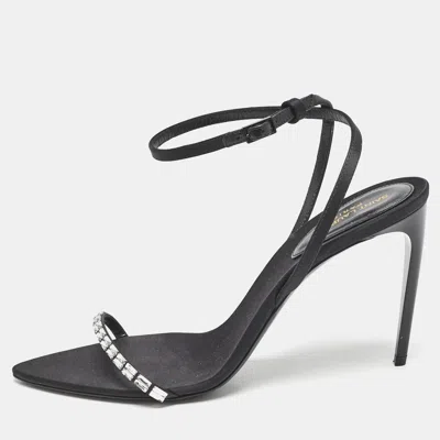 Pre-owned Saint Laurent Black Satin Ankle Strap Sandals Size 39