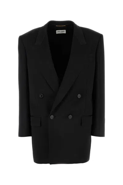 SAINT LAURENT BLACK SATIN BLAZER