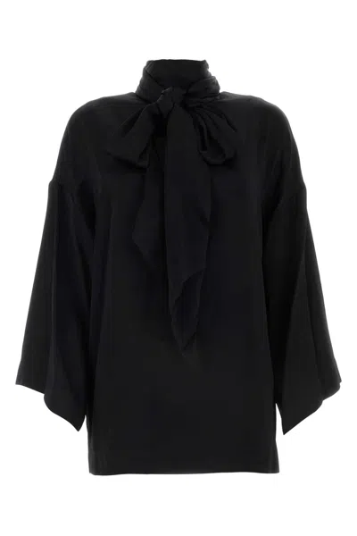 Saint Laurent Black Lavalliere Silk Shirt