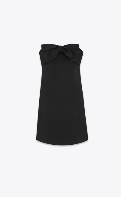 Saint Laurent Black Satin Bustier Dress For Women In Noir