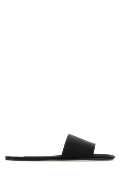 SAINT LAURENT BLACK SATIN CARLYLE SLIPPERS