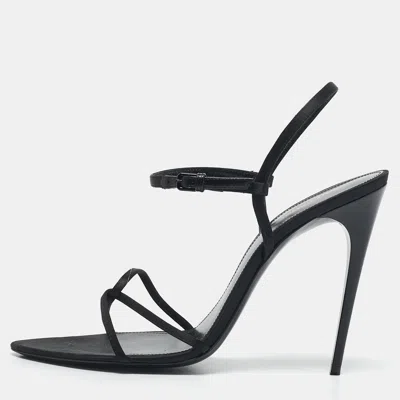 Pre-owned Saint Laurent Black Satin Clara Ankle Strap Sandals Size 40