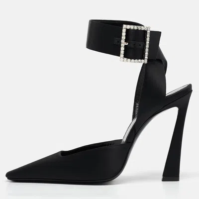 Pre-owned Saint Laurent Black Satin Claude Slingback Pumps Size 38.5