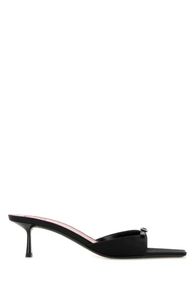 SAINT LAURENT BLACK SATIN DAISY MULES