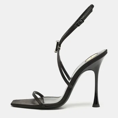 Pre-owned Saint Laurent Black Satin Harlow Crystals Ankle Strap Sandals Size 39