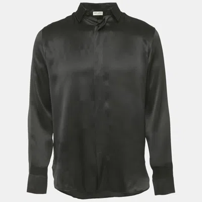 Pre-owned Saint Laurent Black Satin Long Sleeve Shirt S