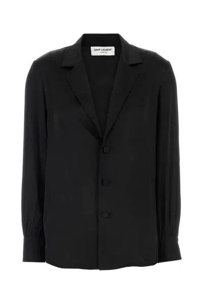 Saint Laurent Satin Pyjamas Shirt Cuffed Sleeves In Black