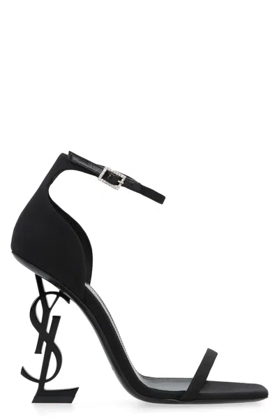 Saint Laurent Black Satin Sculpture Heel Sandals For Women