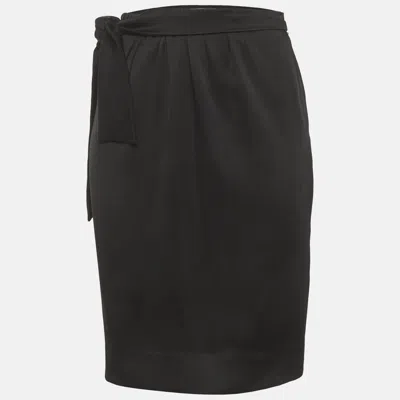 Pre-owned Saint Laurent Black Satin Side Tie Pencil Skirt M