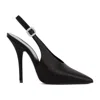 SAINT LAURENT BLACK SATIN SLINGBACK PUMPS WITH JEWELLED BUCKLE