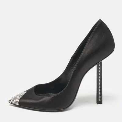 Pre-owned Saint Laurent Black Satin Tower Pumps Size 37