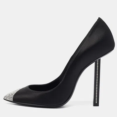 Pre-owned Saint Laurent Black Satin Tower Pumps Size 37