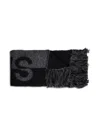 Saint Laurent Black Scarf With Inlaid Logo And Fringed Edge In Wool And Mohair Blend Woman In Multicolor