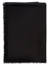 Saint Laurent Black Scarf With Jacquard Logo And Fringed Hem In Wool And Silk Man In Multicolor