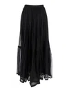 Saint Laurent Flounced Skirt In Silk Crepe Muslin In Black