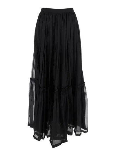 Saint Laurent Flounced Skirt In Silk Crepe Muslin Clothing In Black