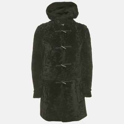 Pre-owned Saint Laurent Black Shearling Hooded Duffle Coat Xl