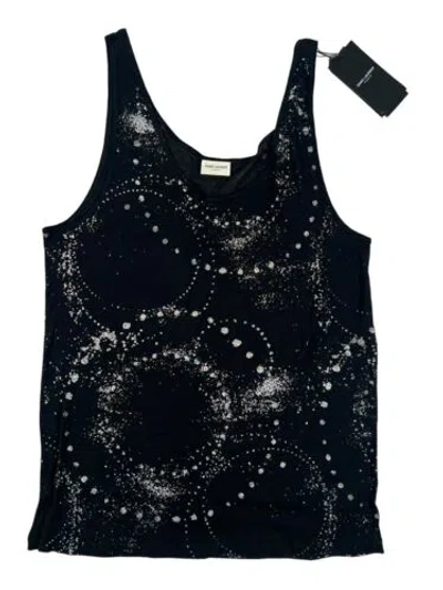 Pre-owned Saint Laurent Black Shimmering Galaxy-print Tank Top Size Large Made In Italy
