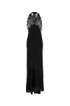 Saint Laurent Lace-trimmed Silk Charmeuse Gown In Noir