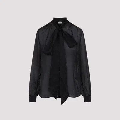 SAINT LAURENT BLACK SILK BLOUSE