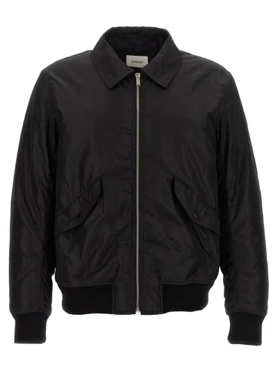 Saint Laurent Collared Silk Bomber With Ribbed Cuffs In Black