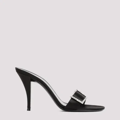 Saint Laurent 90mm Simone Satin Mule Sandals In Black