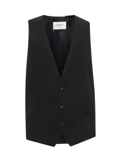 SAINT LAURENT BLACK SILK CREPE MUSLIN VEST