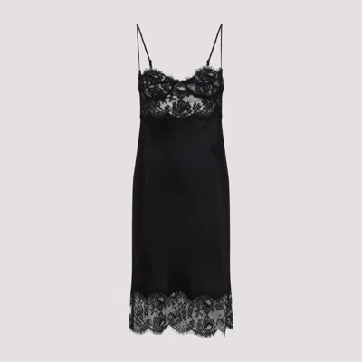 Saint Laurent Women Lace And Silk Slip Dress In Black
