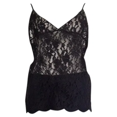 Pre-owned Saint Laurent Black Silk Lace Camisole Tank Top Shirt M / L