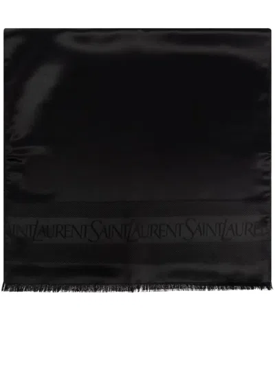 Saint Laurent Black Silk Satin Scarf