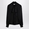 Saint Laurent Elegant Silk Shirt With Neck Bow In Black
