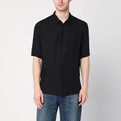 Saint Laurent Black Silk Shirt With Cassandre Logo