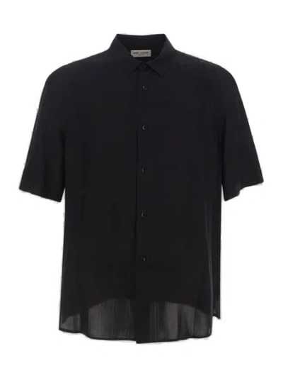 Saint Laurent Black Silk Shirt With Cassandre Logo