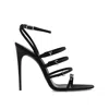 Saint Laurent Black Silk Stiletto Heel Sandals In Black