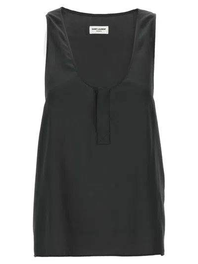 SAINT LAURENT WOMEN BLACK SILK TANK TOP, M LUXURY TOPS FOR WOMEN DARVEYS