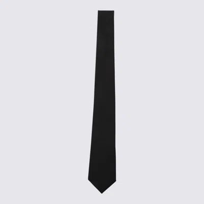 Saint Laurent Black Silk Tie In Brown