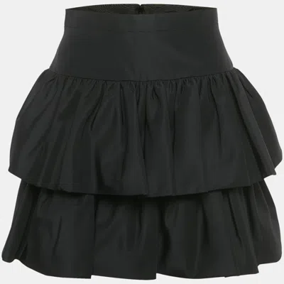 Pre-owned Saint Laurent Black Silk Tiered Ruffle Mini Skirt M