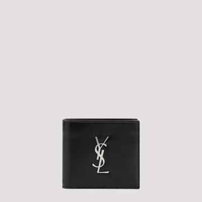 SAINT LAURENT BLACK SILVER LOGO WALLET