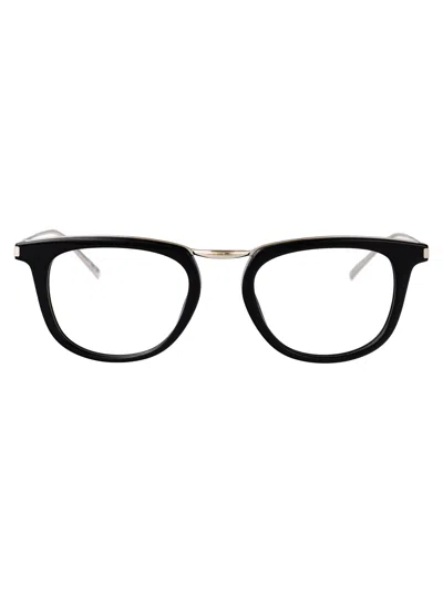 Saint Laurent Black-silver-transparent Metal Glasses In Multi