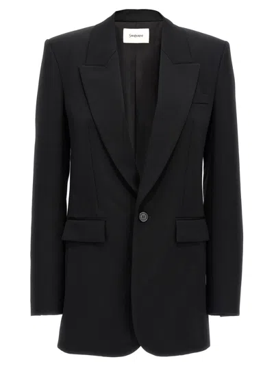 Saint Laurent Black Single Breasted Wool Blazer