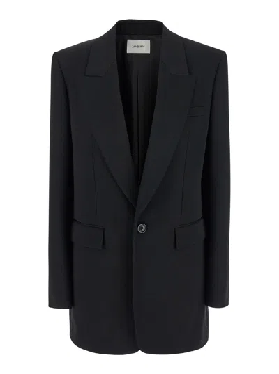 Saint Laurent Black Single-breastet Jacket With Peak Revers In Wool Woman