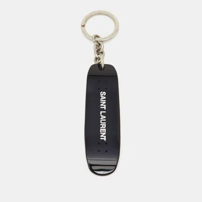 Pre-owned Saint Laurent Black Skateboard Motif Silver Tone Keyring