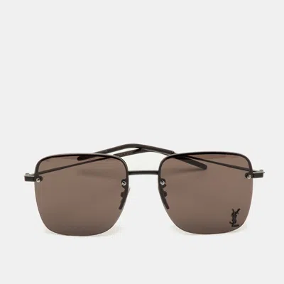 Pre-owned Saint Laurent Black Sl 312m Cassandre Square Sunglasses